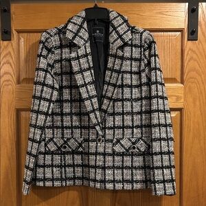 Bagatelle NWOT Size Large Black, White Tweed & Glitter One Button Women's Blazer